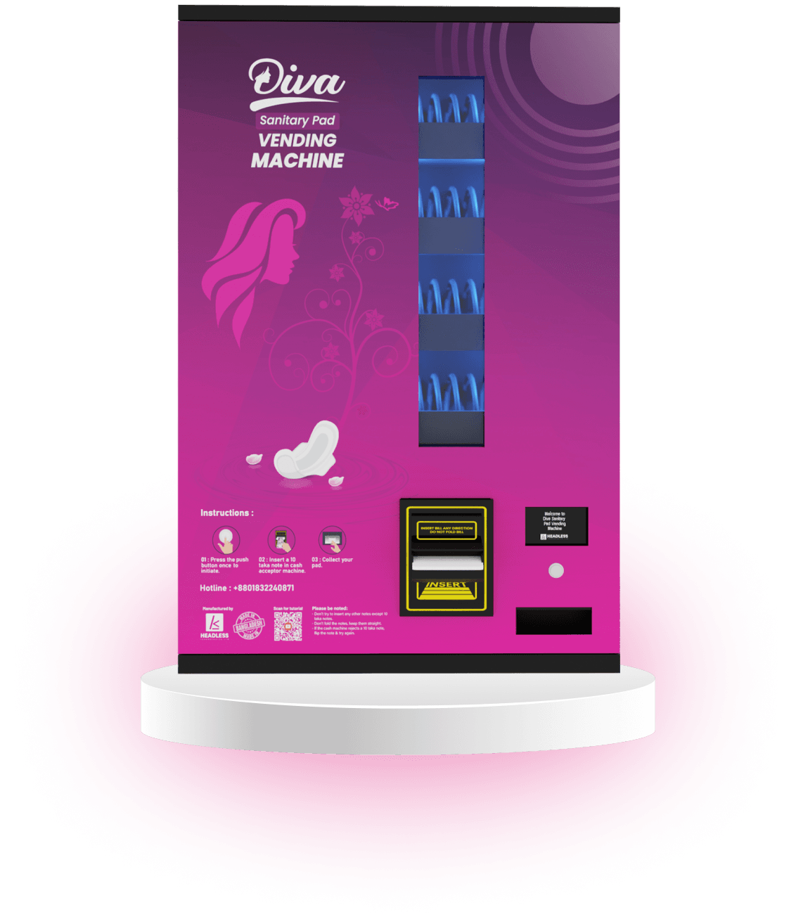 Diva Sanitary Pad Vending Mechine: Cash Acceptor Version