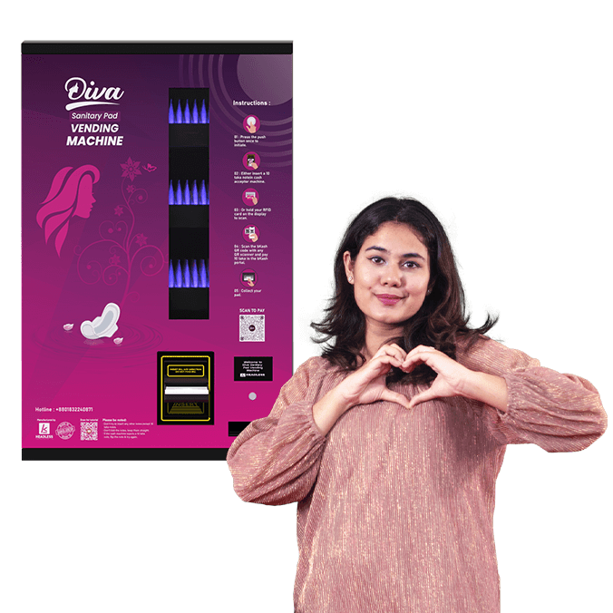 A lady representing a Diva Sanitary Pad Vending Machine