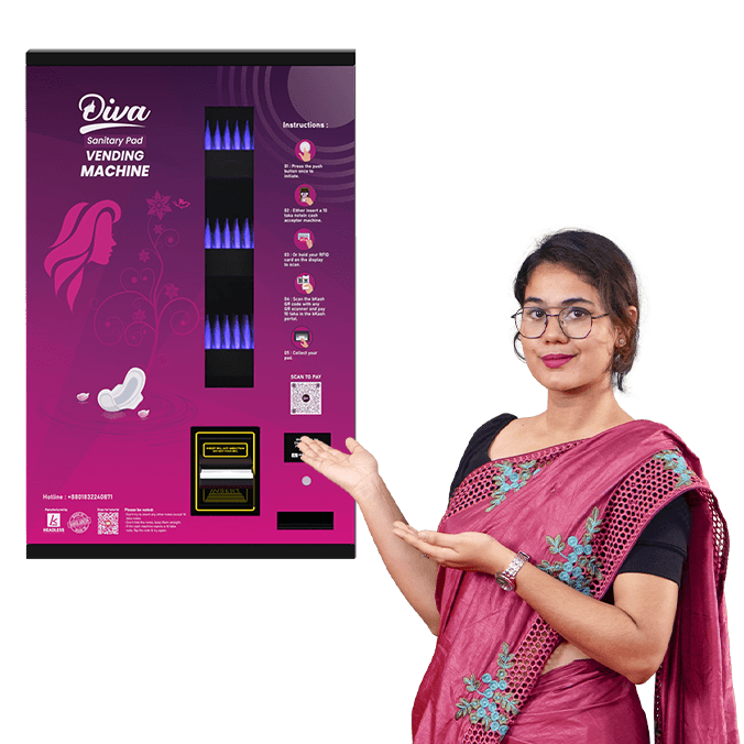 A lady representing a Diva Sanitary Pad Vending Machine