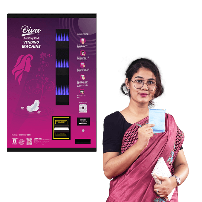 A lady representing a Diva Sanitary Pad Vending Machine