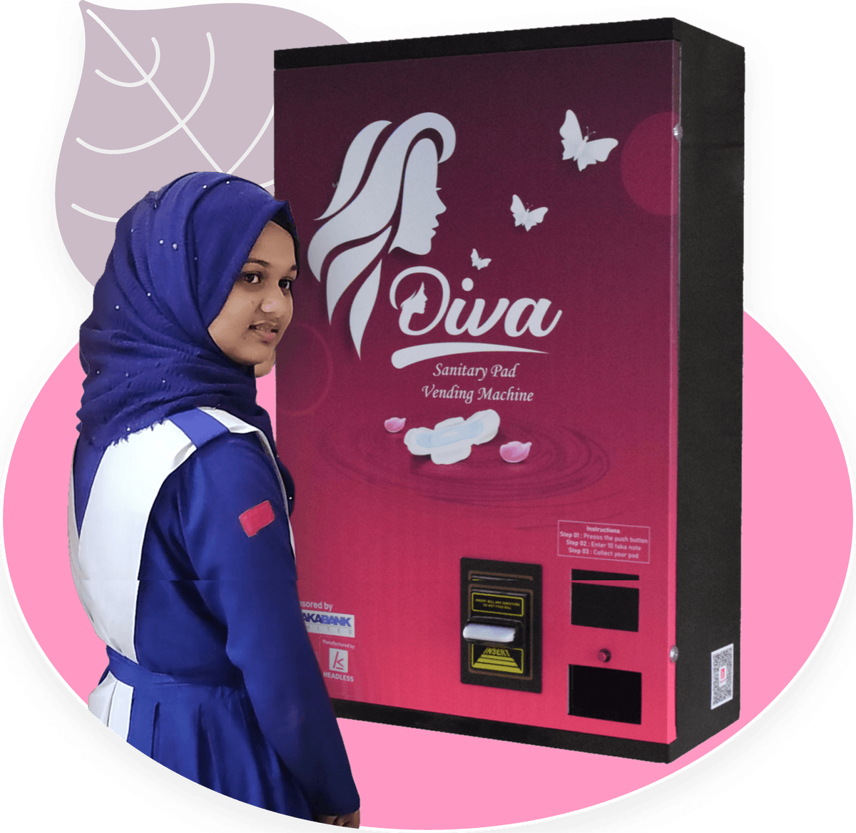 School student using Diva sanitary pad vending machine